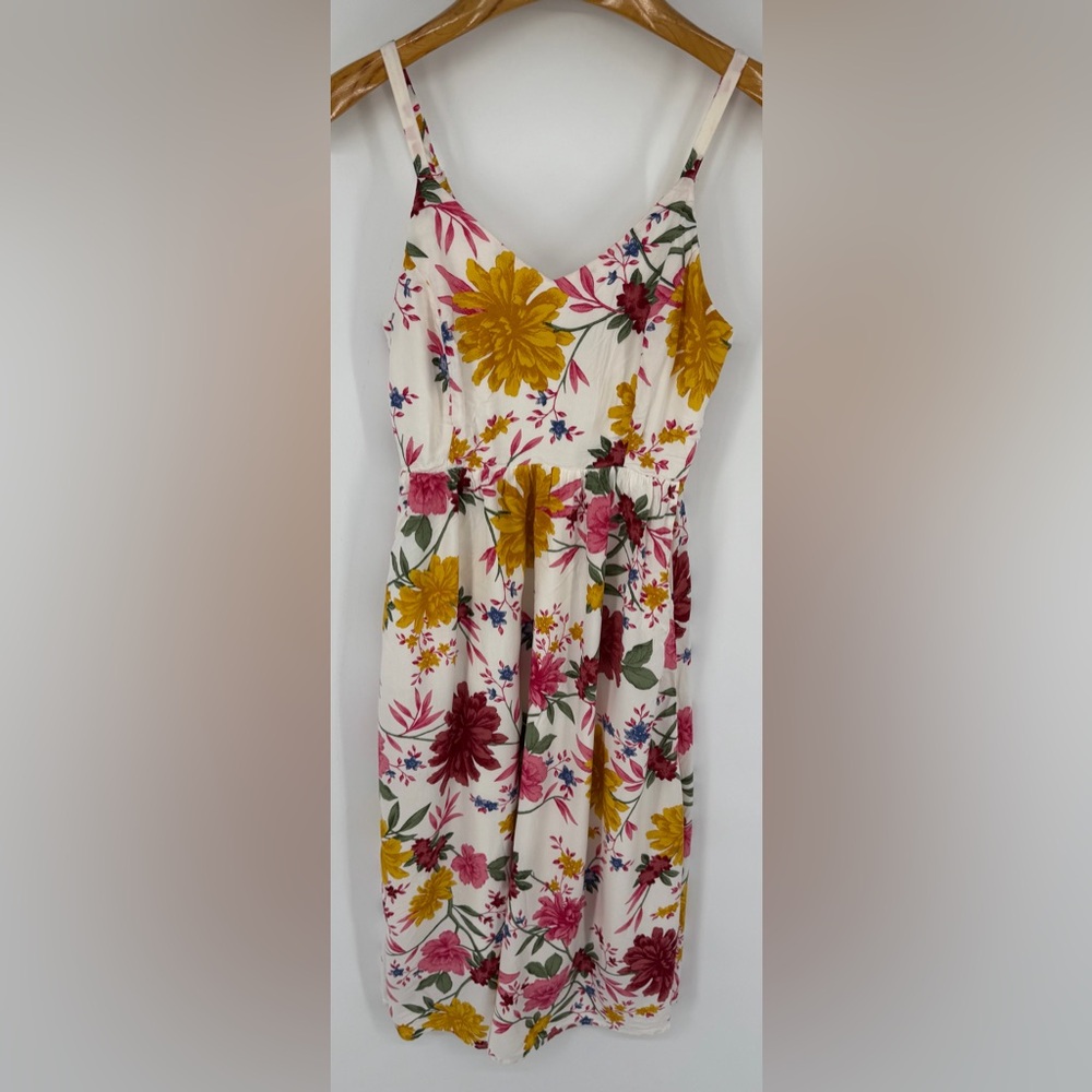 Old Navy Women's Small White Cami Midi Floral Print Sun Dress Smocked Lined
